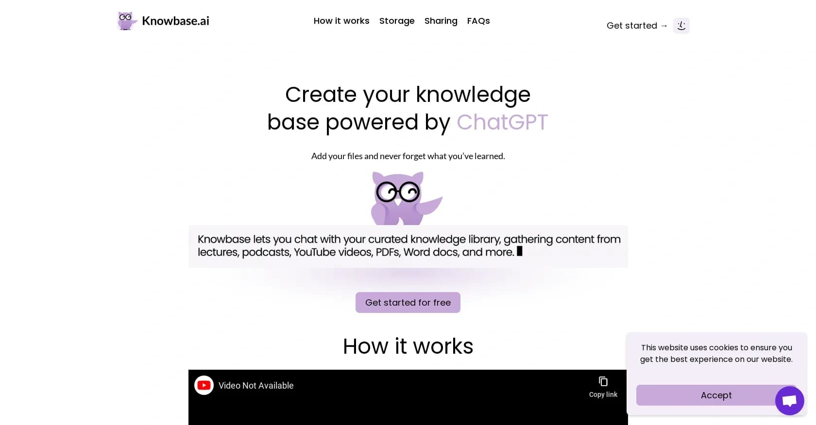 Knowbase homepage screenshot — Organized access to conversational knowledge base.
