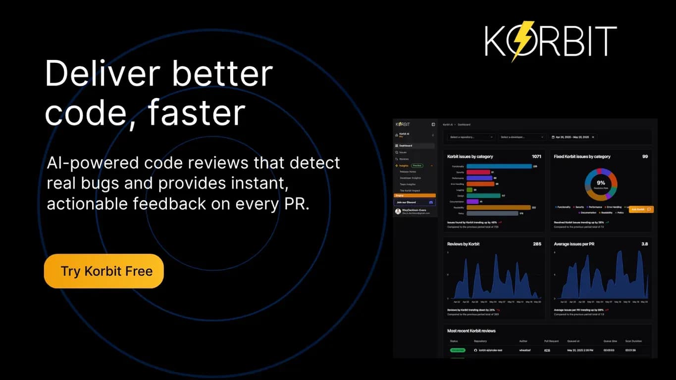 Korbitv2025.08.11 homepage screenshot — AI-powered Code Review Agent for GitHub, GitLab, and Bitbuck