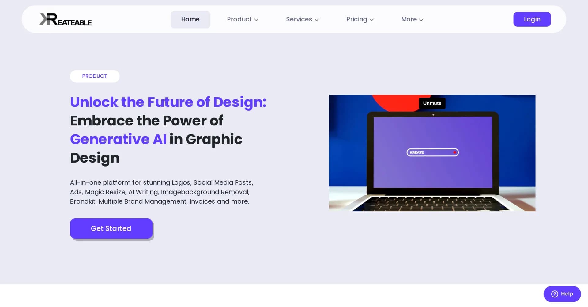 Kreateable homepage screenshot — All-in-one platform for graphic design and brand management
