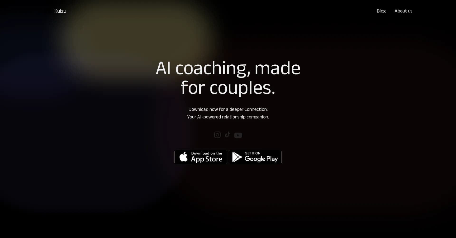 Kuizu homepage screenshot — AI-powered relationship coaching for couples.