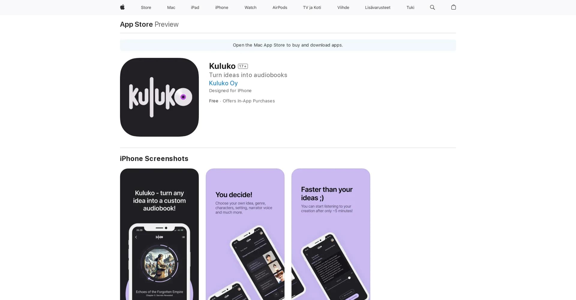 Kuluko homepage screenshot — Turn ideas into audiobooks with AI.