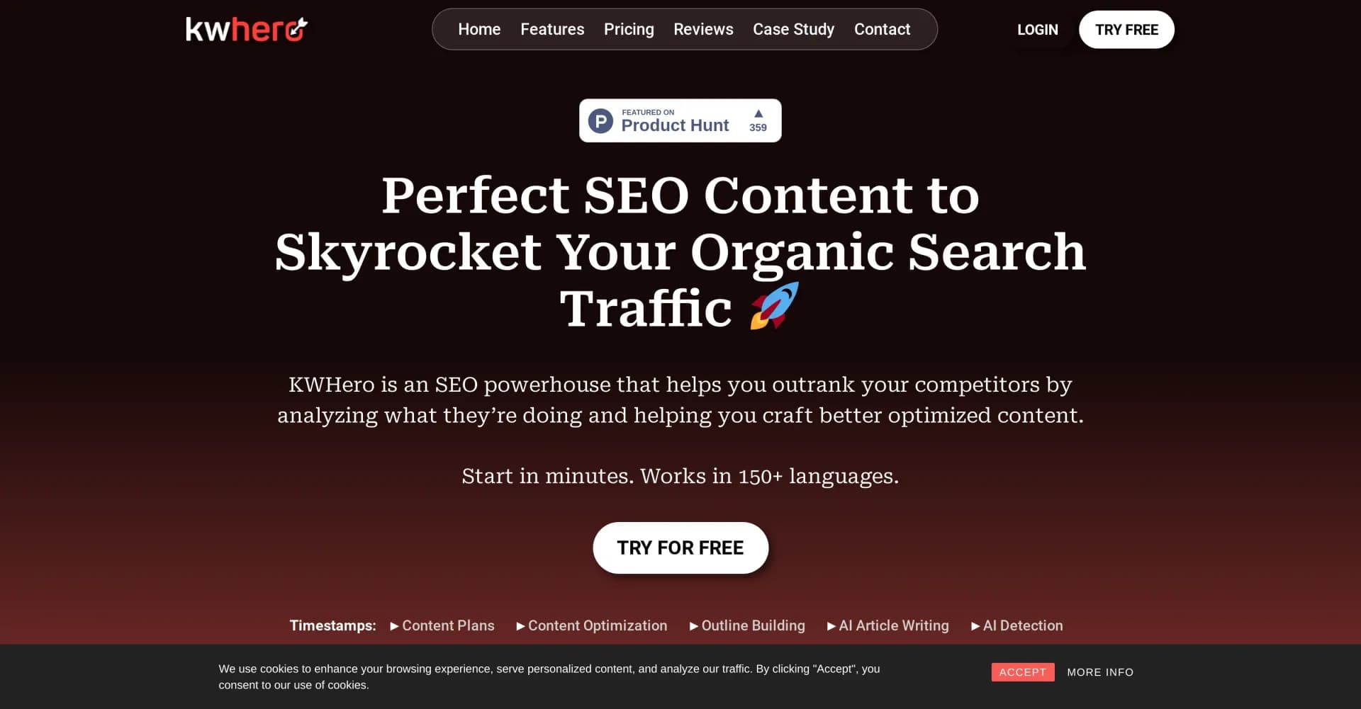 KWHero homepage screenshot — Unlock SEO secrets and create optimized content fast.