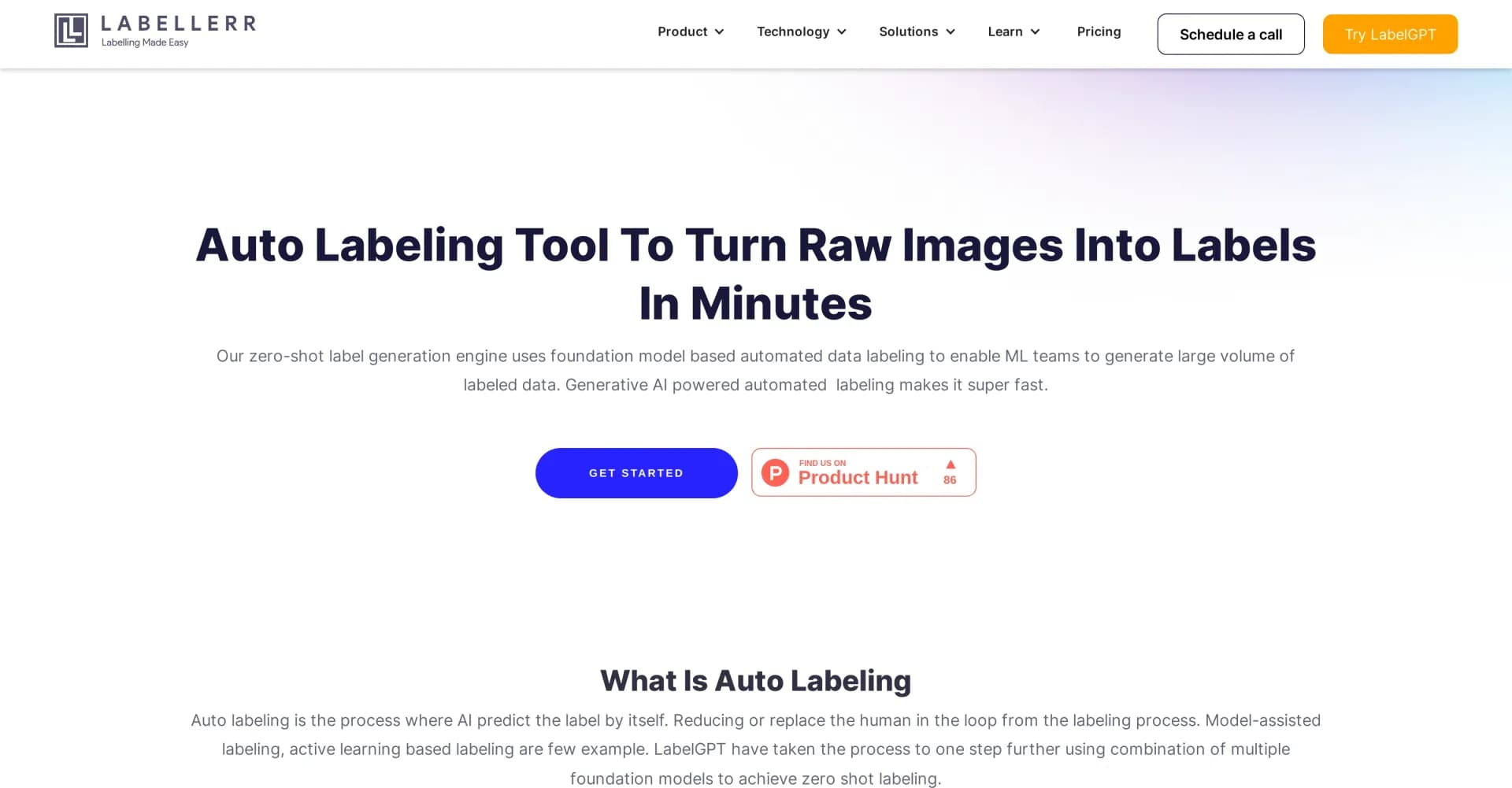 LabelGPT homepage screenshot — Auto-label millions of images in minutes
