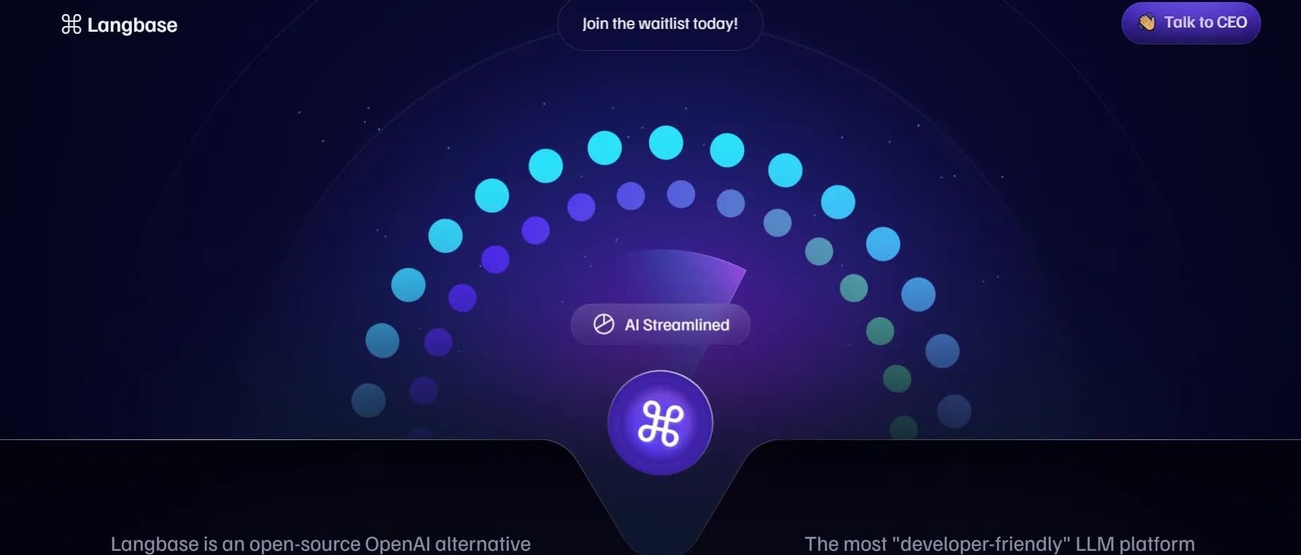 Langbase homepage screenshot — Build and deploy personalized AI apps in seconds.