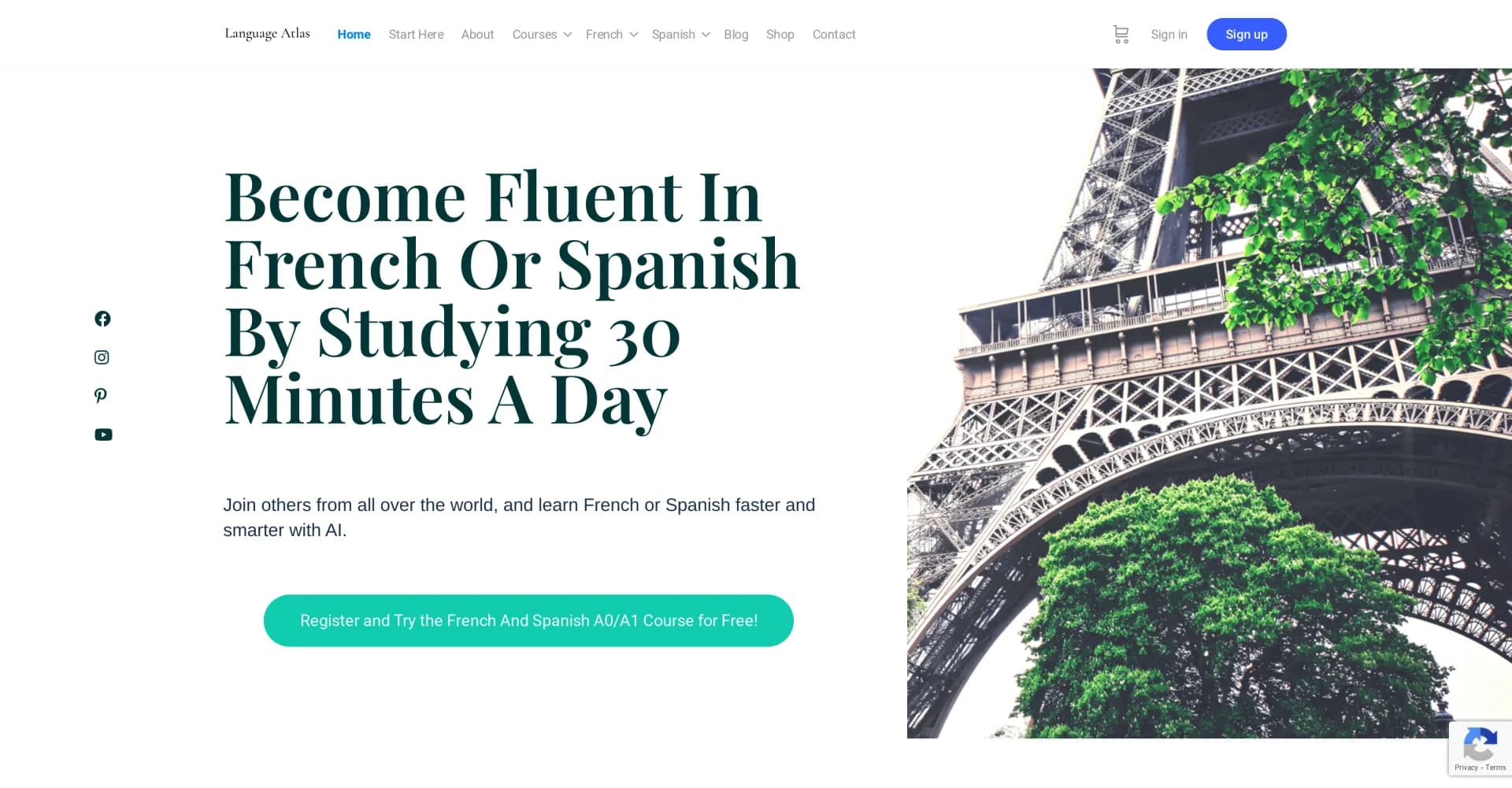 Language Atlas homepage screenshot — Learn a new language for free with Language Atlas.