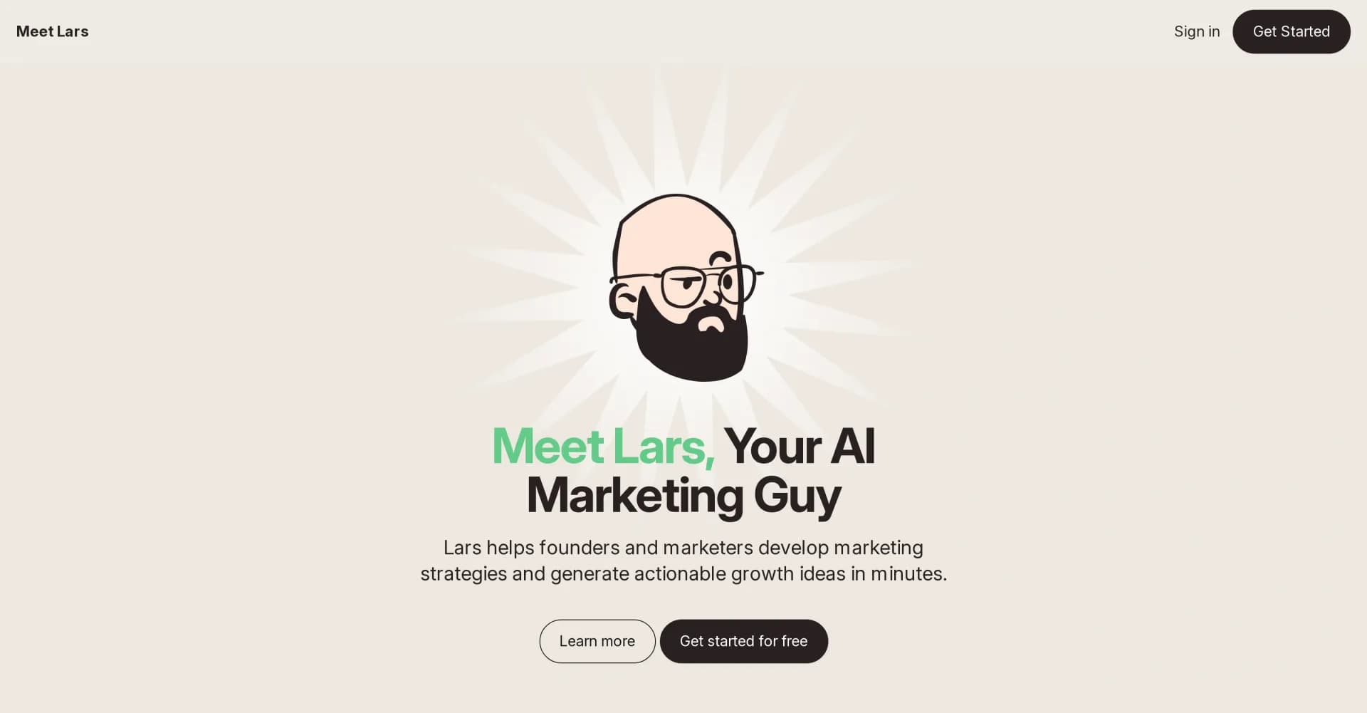 Lars homepage screenshot — AI marketing assistant for quick strategies and ideas