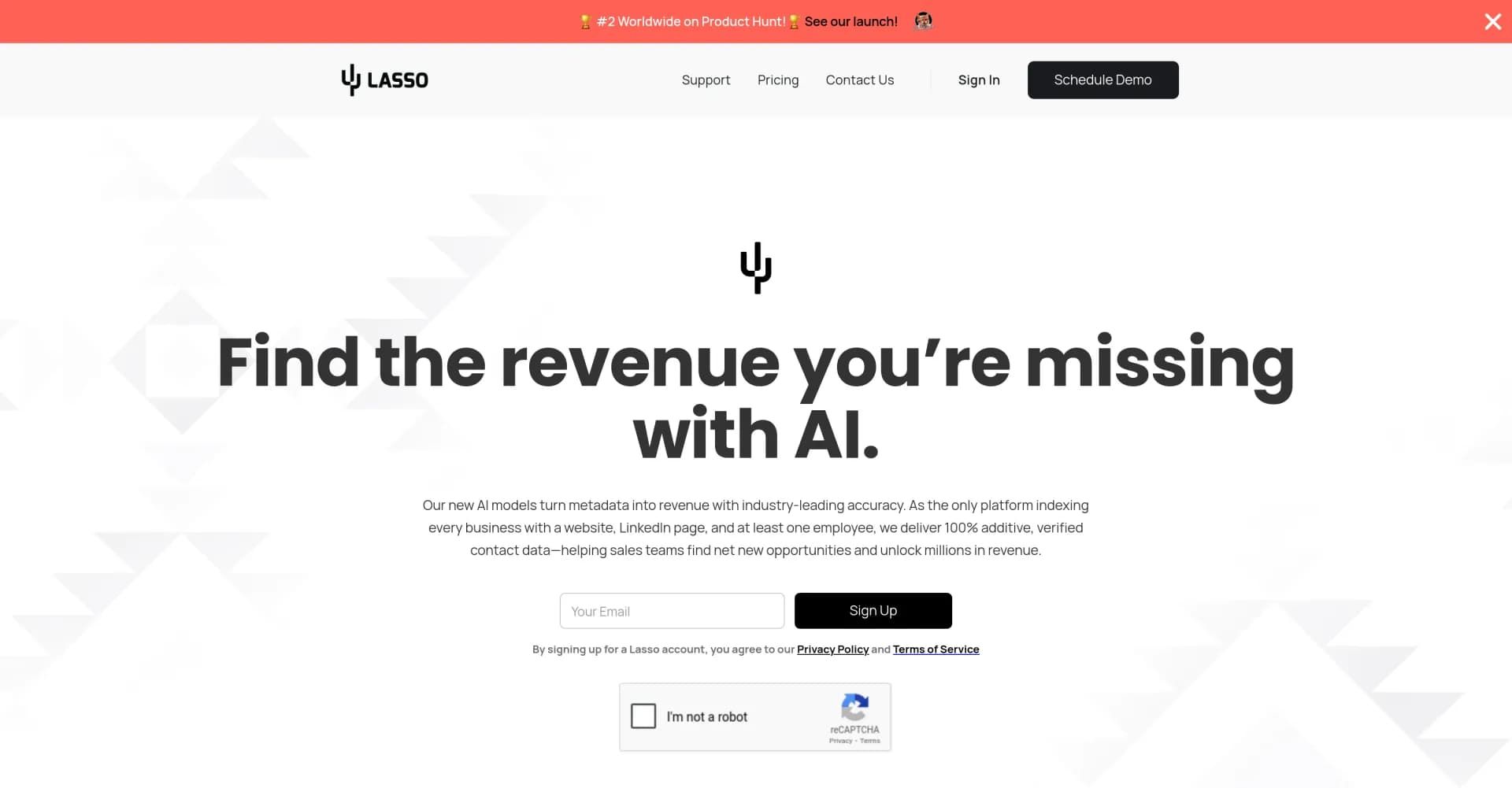 Lasso AI homepage screenshot — Unlock sales opportunities with AI-powered business intellig