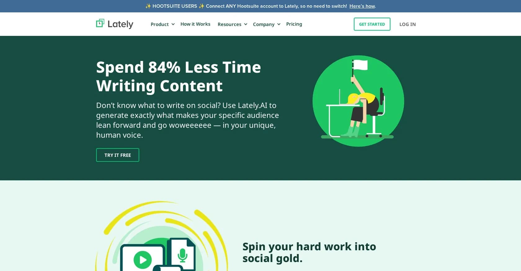 Lately AI homepage screenshot — AI-powered social media content creation and management.