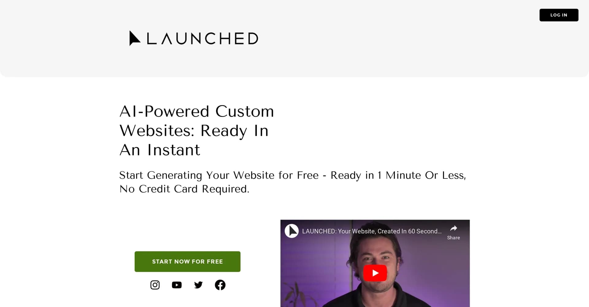 LaUNCHED homepage screenshot — AI-powered websites built in minutes.