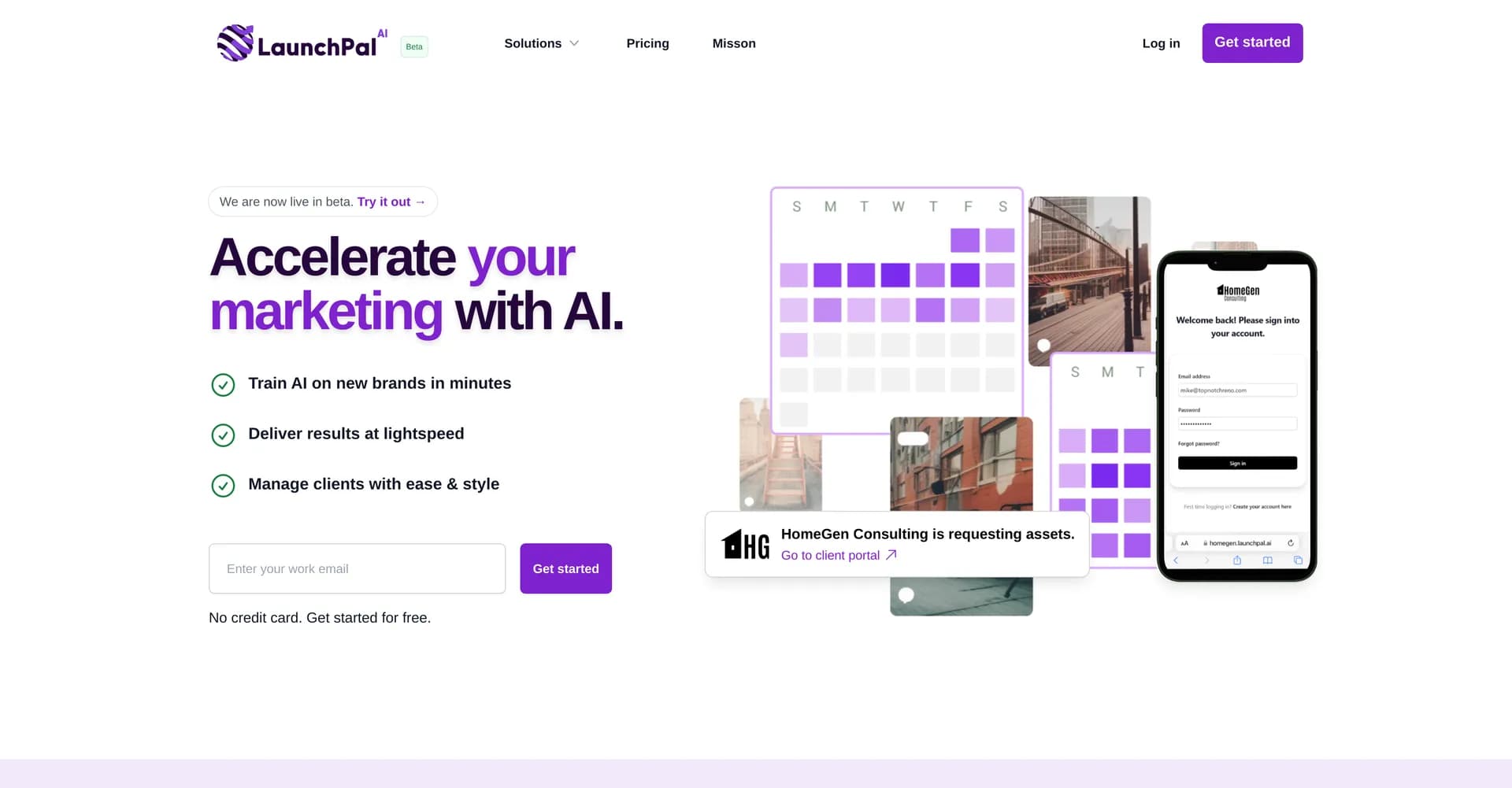 LaunchPal homepage screenshot — Accelerate your marketing with AI