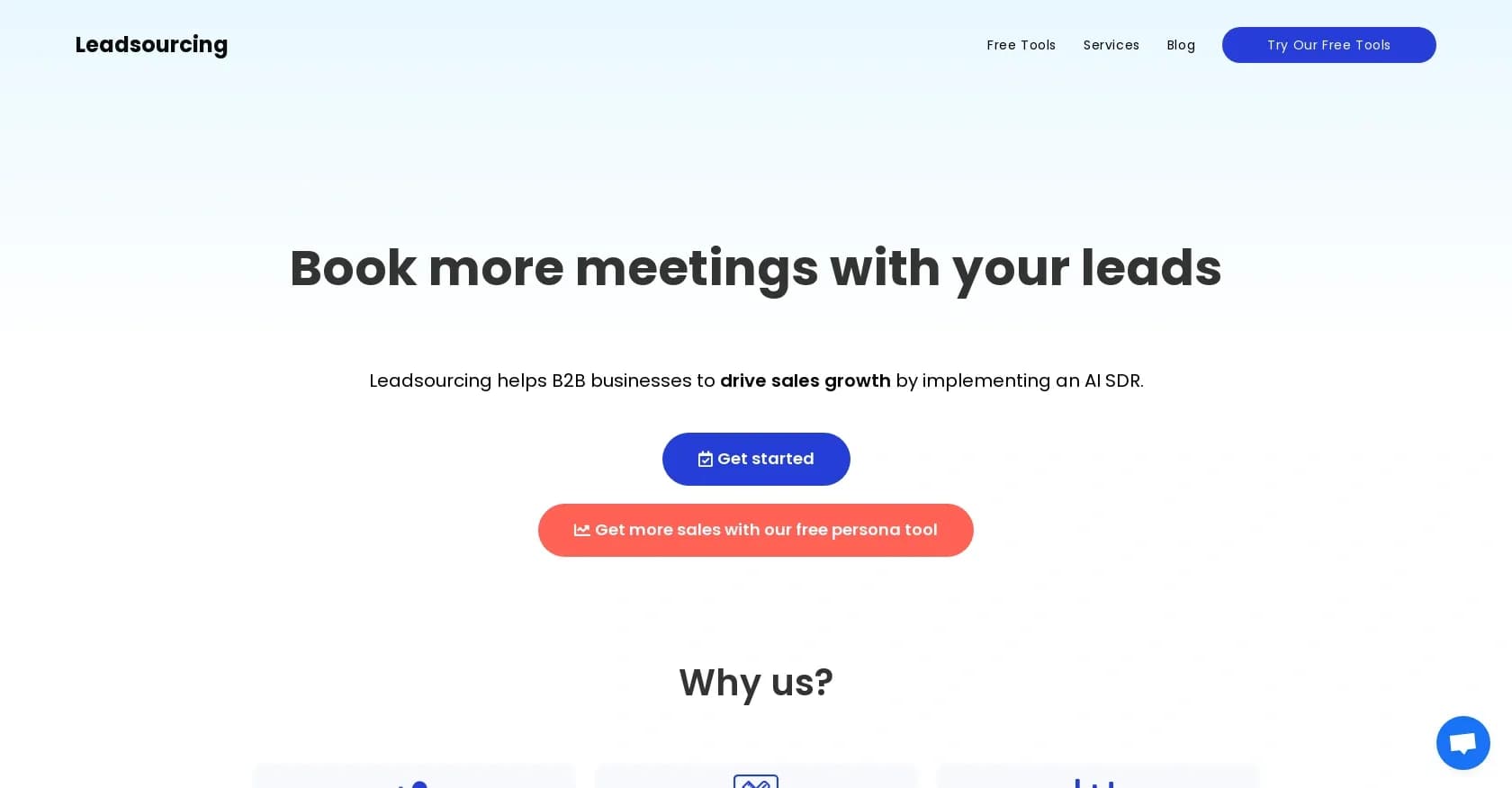 Leadsourcing homepage screenshot — AI-powered lead generation for unstoppable sales growth