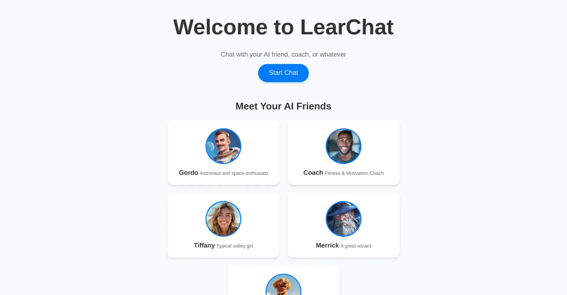 LearChat homepage screenshot — Chat with your personalized AI companion.