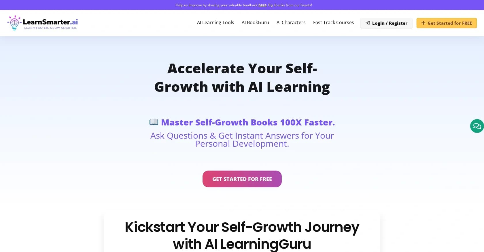 LearnSmarter homepage screenshot — Accelerate your self-growth with AI learning tools.