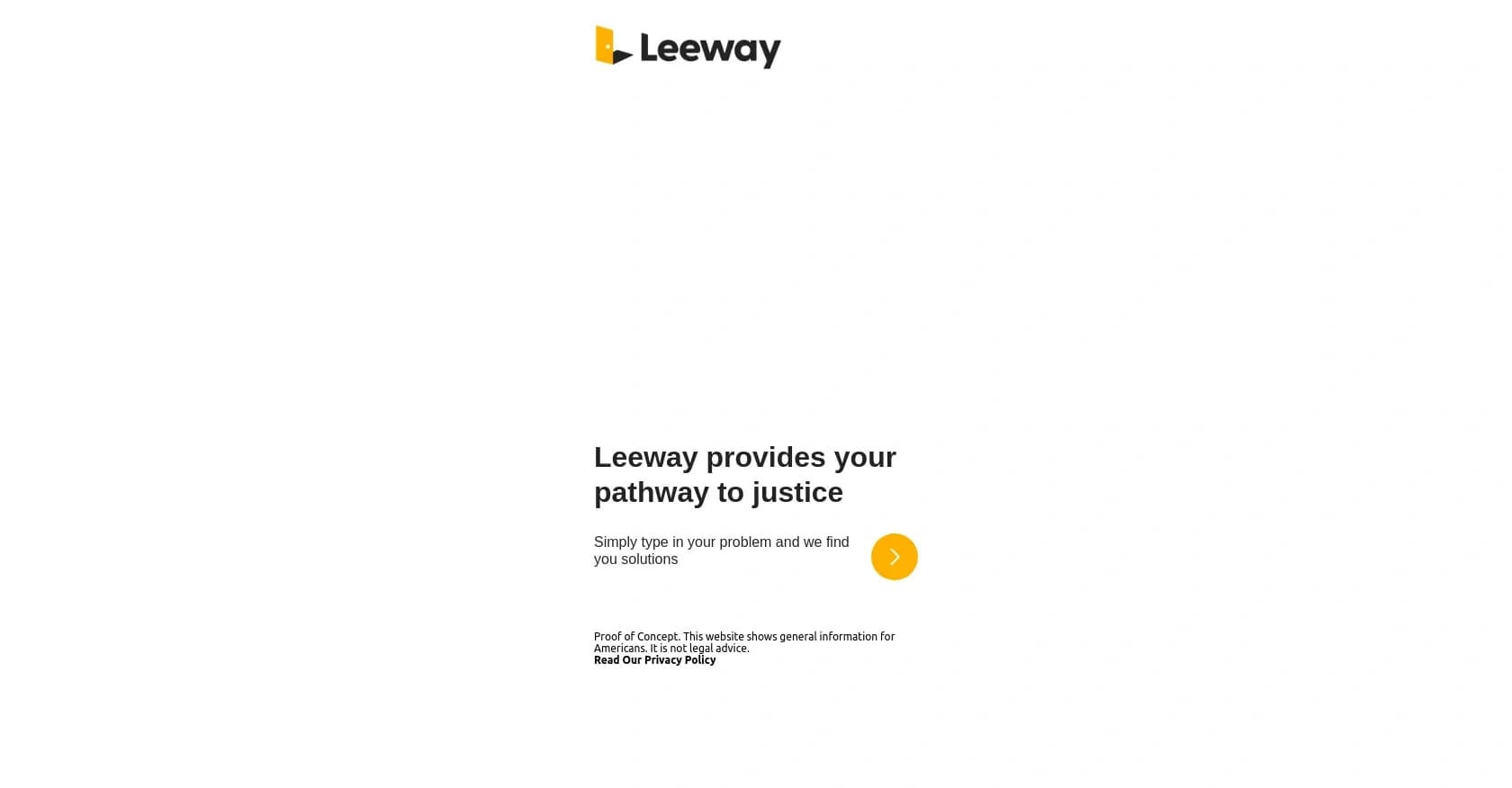 Leeway homepage screenshot — Your pathway to justice, simplified.
