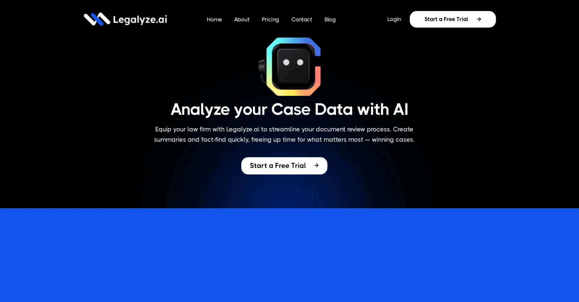 Legalyze homepage screenshot — AI-powered legal assistant for efficient case analysis.