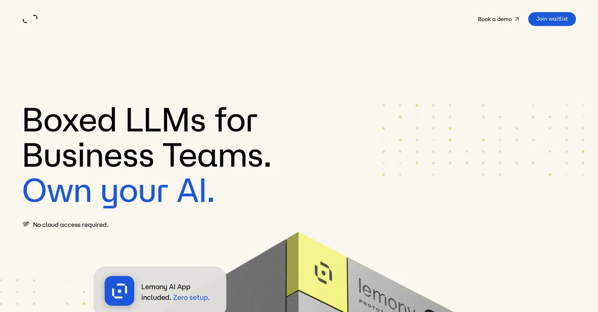 Lemony homepage screenshot — On-premise AI: Own, trust, control.