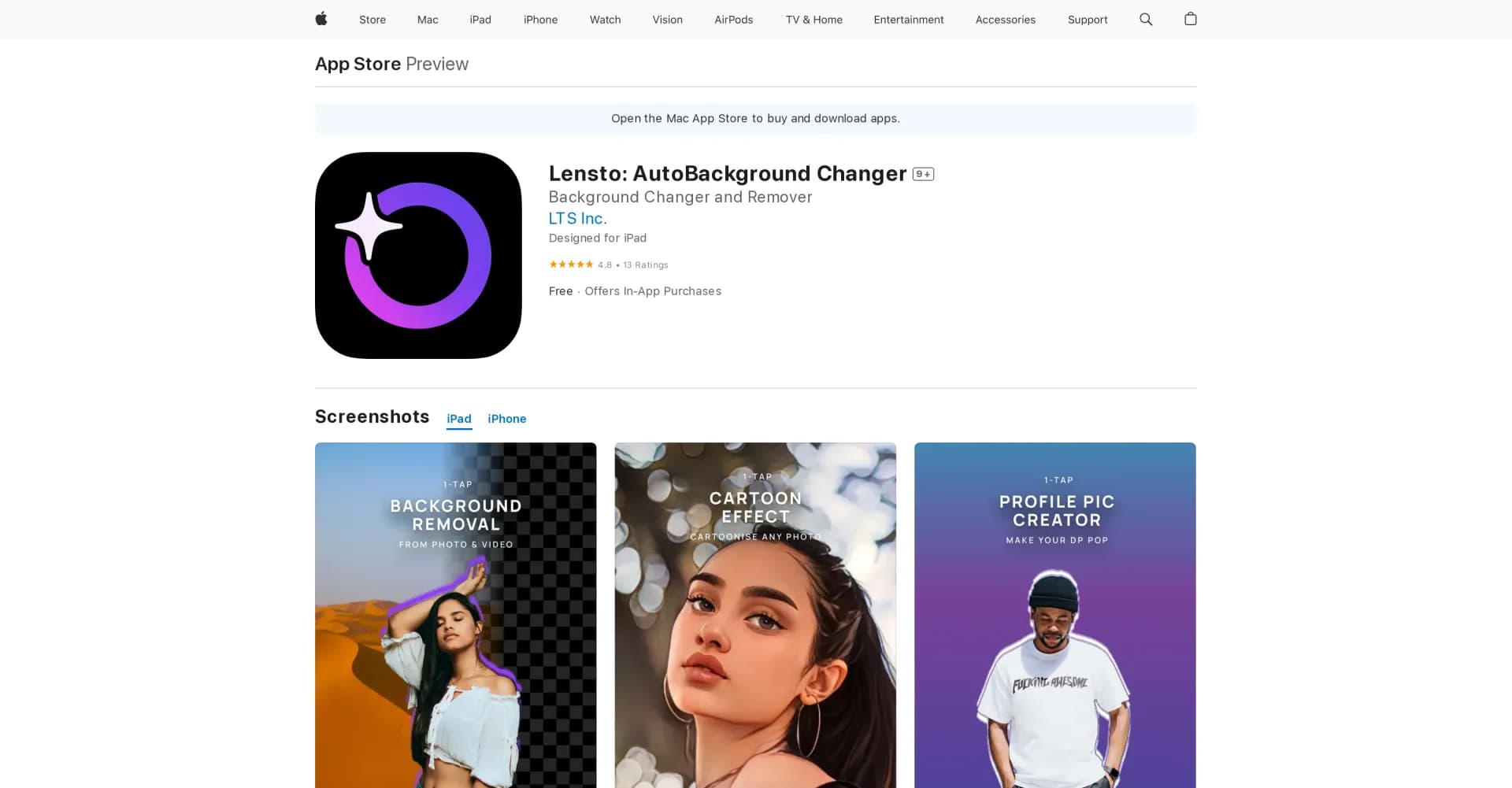 Lensto: AutoBackground Changer homepage screenshot — Transform your photos with automatic background changes.