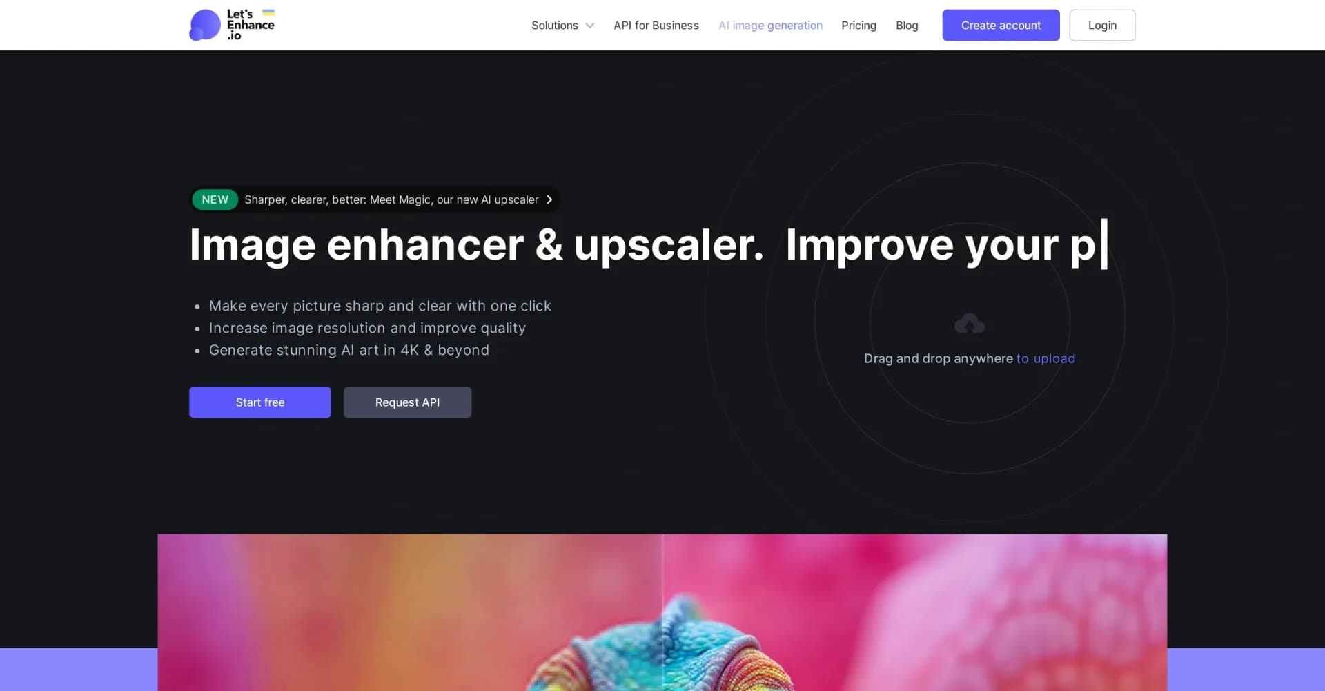 Lets Enhance: Image Quality AI homepage screenshot — Enhance images with AI: sharper, clearer, better.