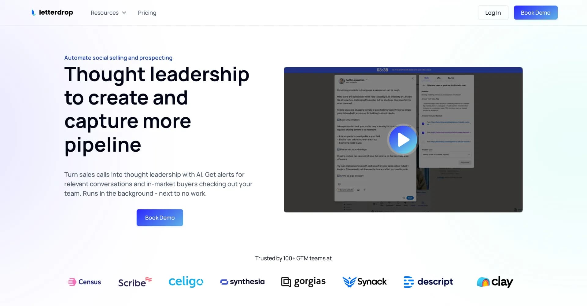 Letterdrop homepage screenshot — Automate social selling to book more meetings on LinkedIn.