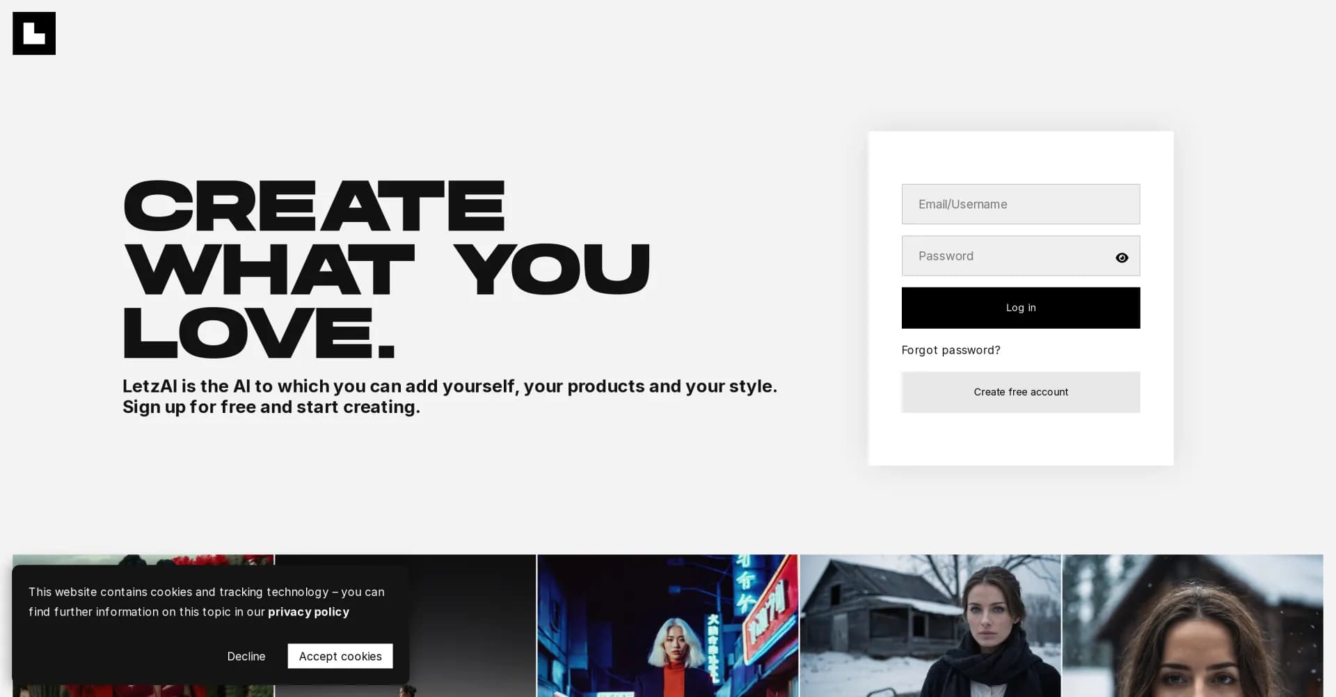 LetzAI homepage screenshot — Add yourself to AI: Create with your style.