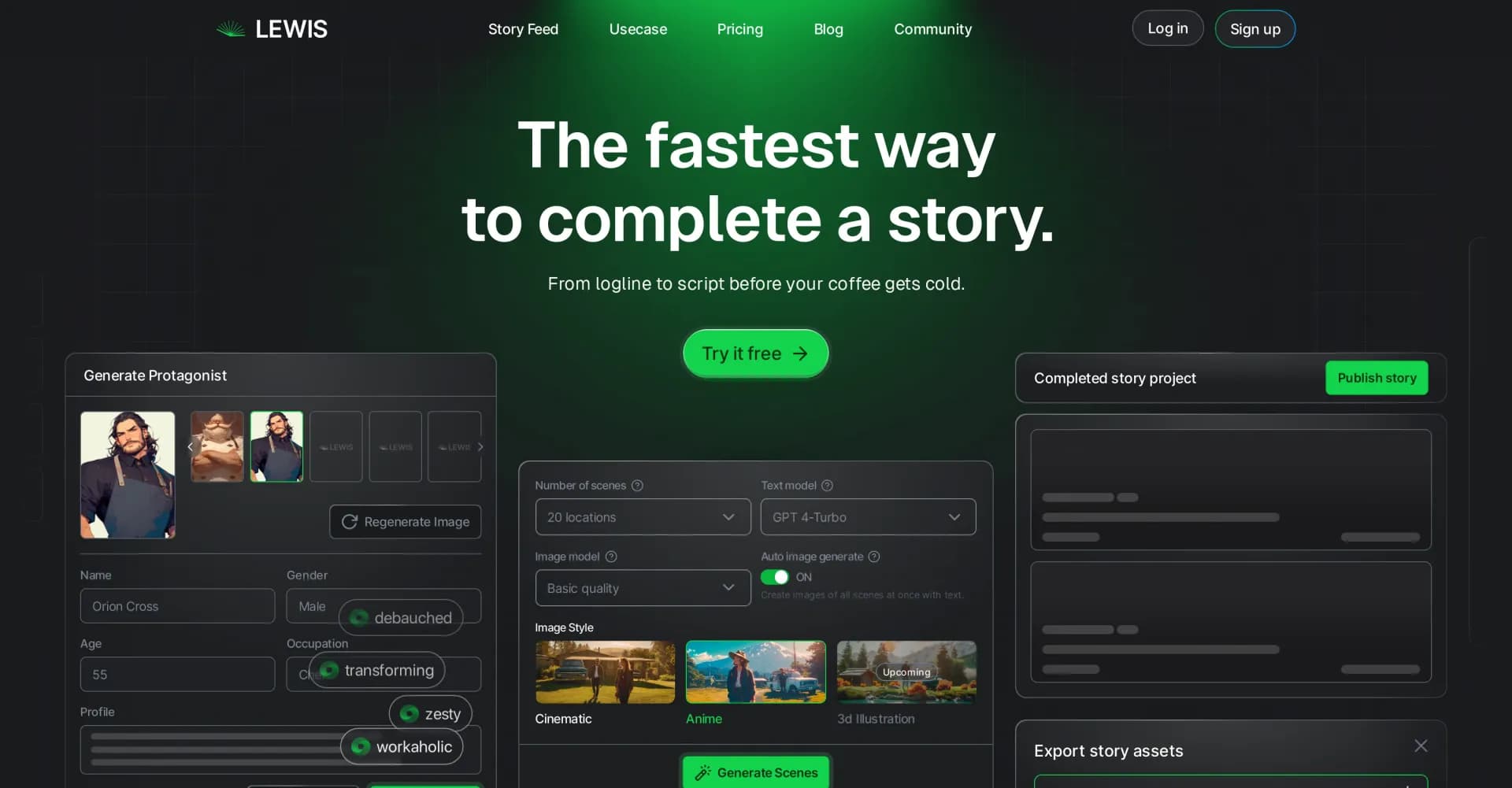Lewis by Keytalk homepage screenshot — AI-powered storytelling for effortless content creation.