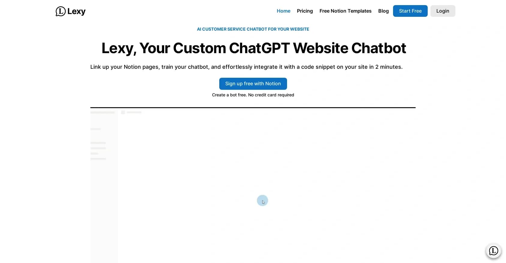 Lexy.so homepage screenshot — AI chatbot from your knowledge base in minutes