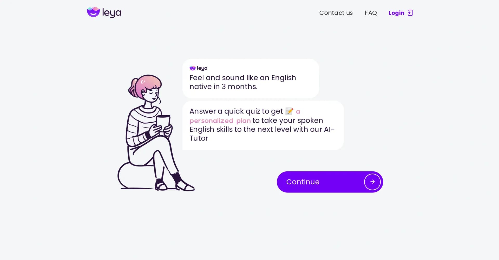Leya AI homepage screenshot — Your personal AI English tutor