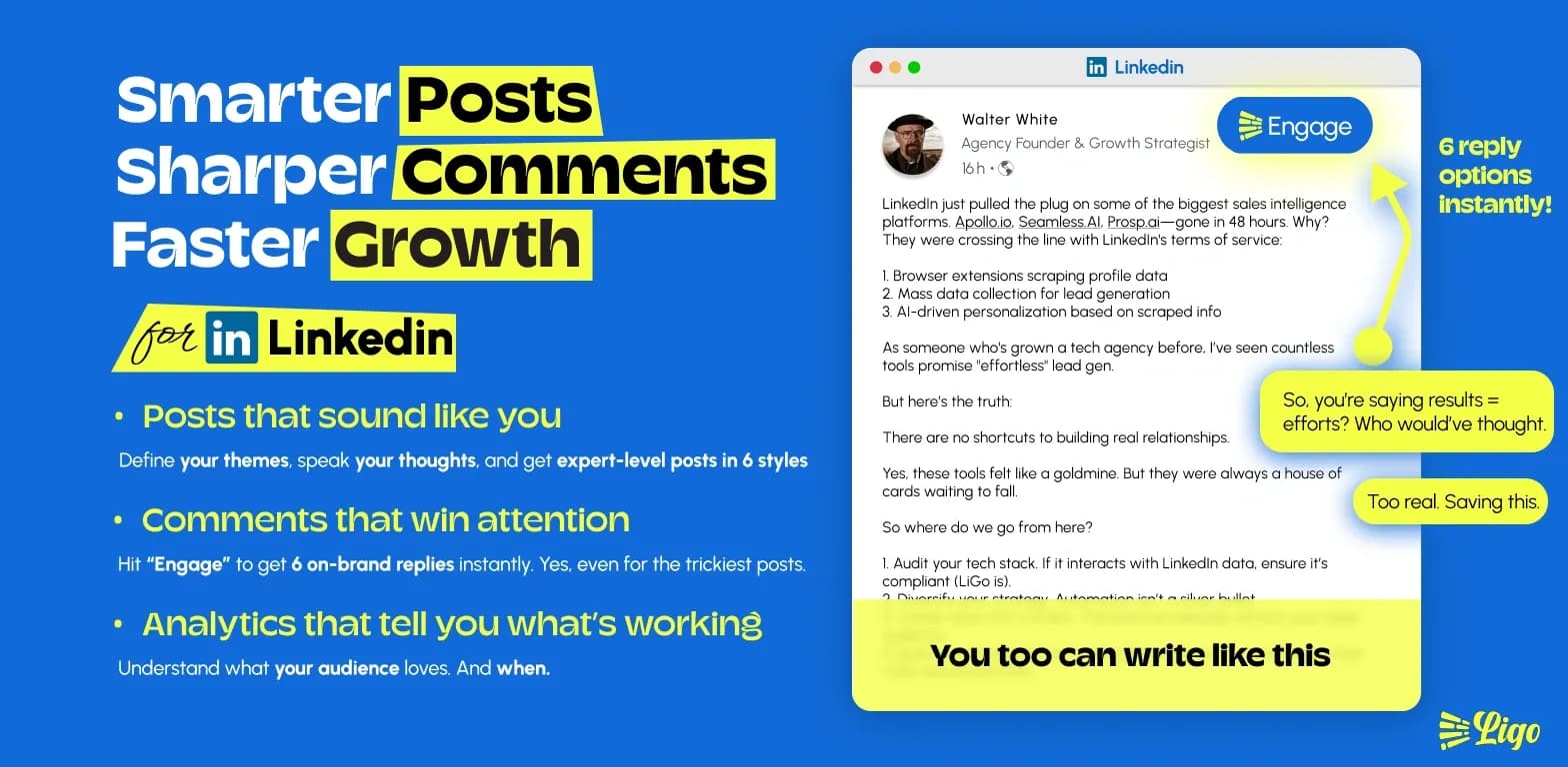 LiGo for LinkedInv2.0 homepage screenshot — Get authentic LinkedIn posts, comments and advanced analytic