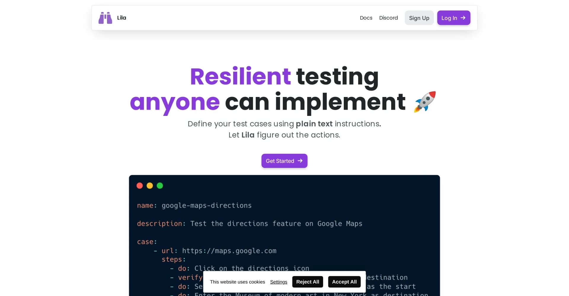 Lila homepage screenshot — AI-powered resilient testing for web apps