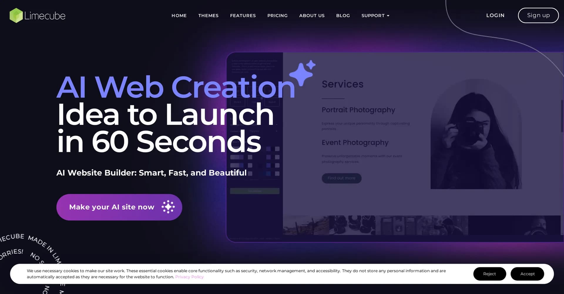 Limecube homepage screenshot — Transforming the way websites are created with AI.