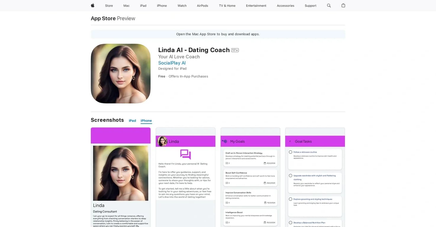 Linda AI homepage screenshot — AI-powered dating coach.