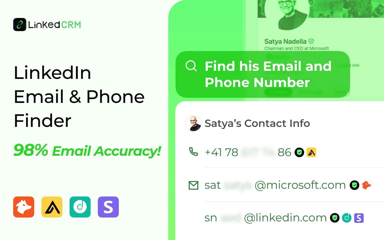 LinkedCRM AI (DeepSeek Inside)v1.3 homepage screenshot — LinkedIn Email Finder & Copilot (DeepSeek Inside)