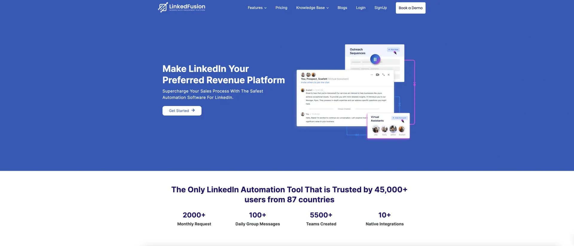 LinkedFusion homepage screenshot — Supercharge LinkedIn outreach for lead generation.