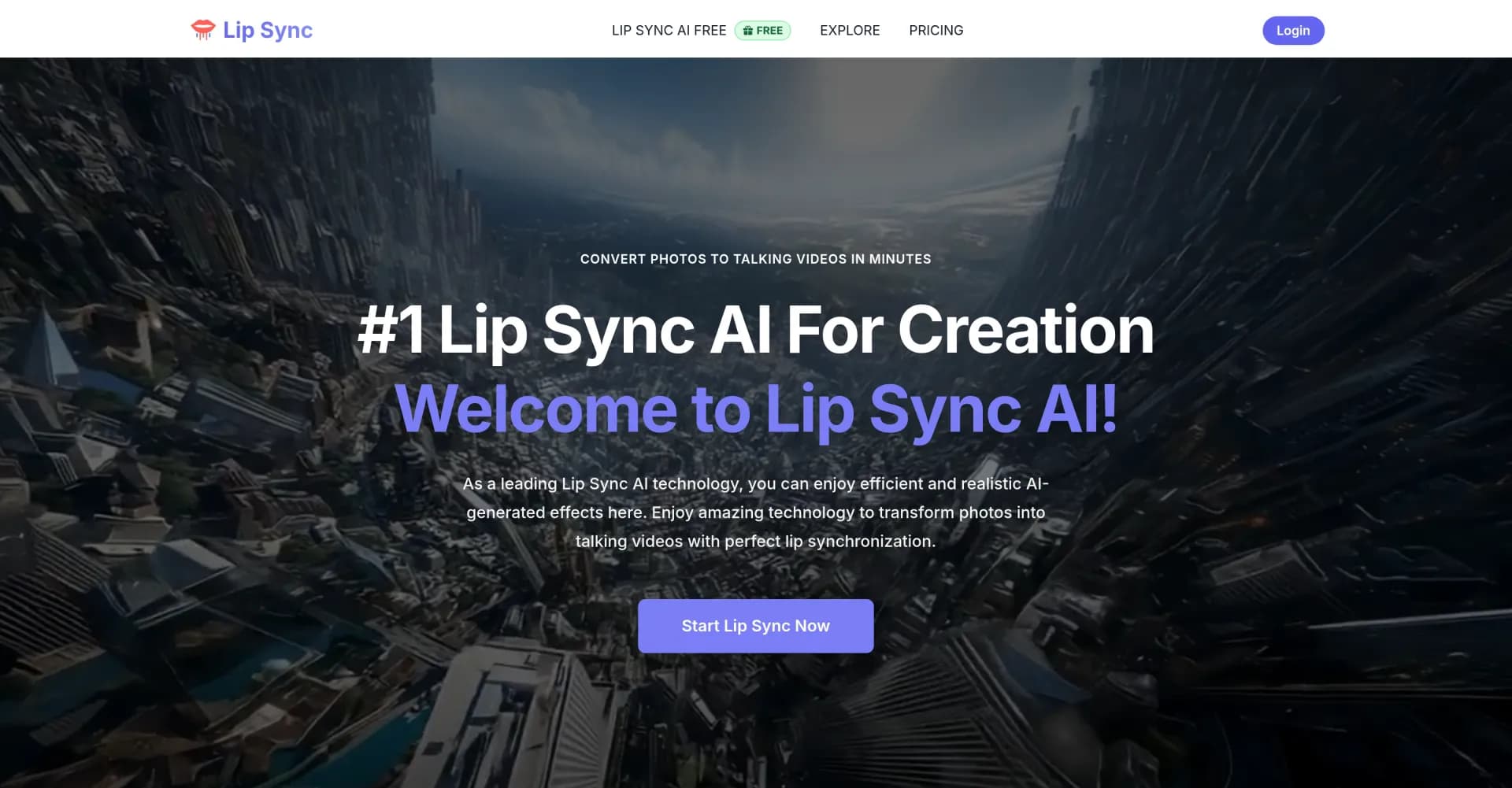 Lip Sync homepage screenshot — Transform photos into talking videos with perfect lip sync.