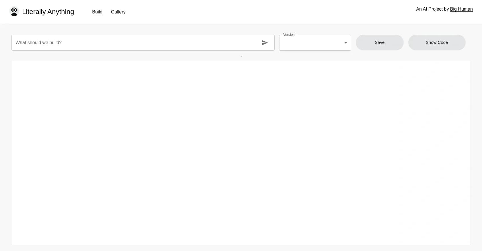 Literally Anything homepage screenshot — Build anything digital with AI-powered text commands.