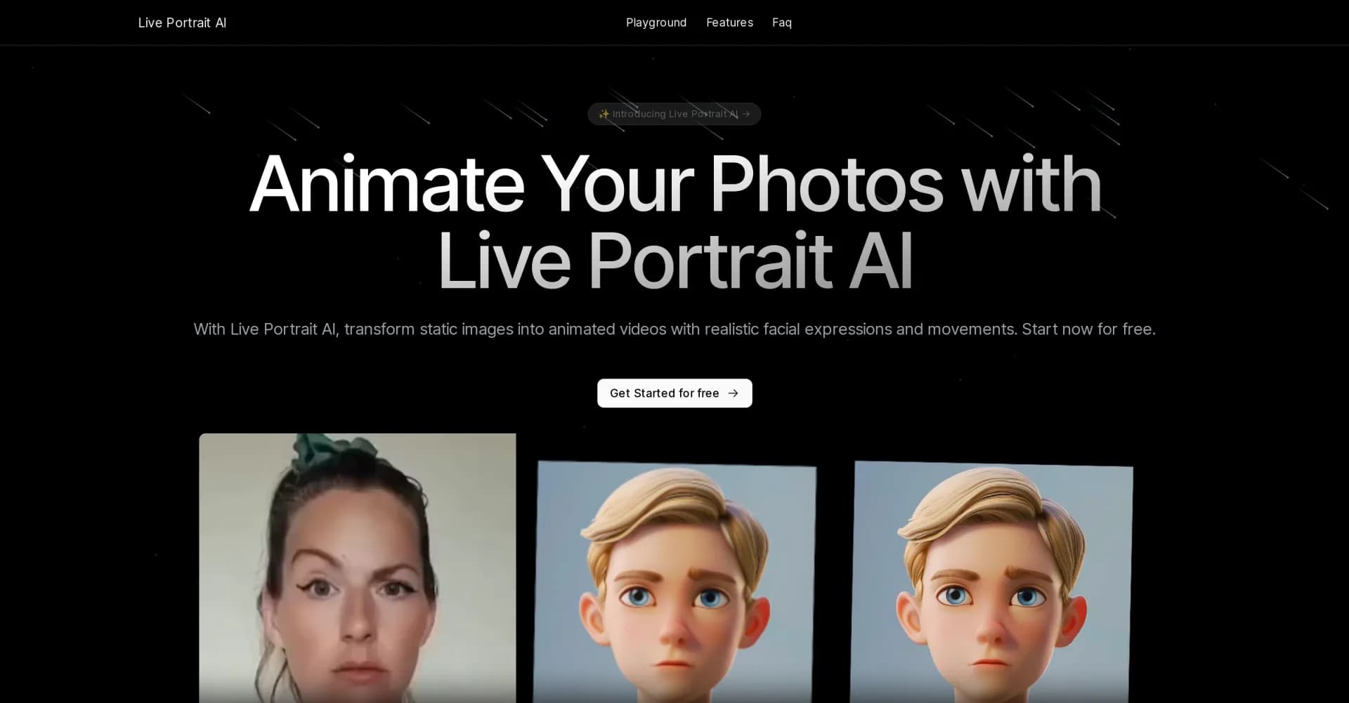 Live Portrait AI homepage screenshot — Animate your photos with Live Portrait AI.
