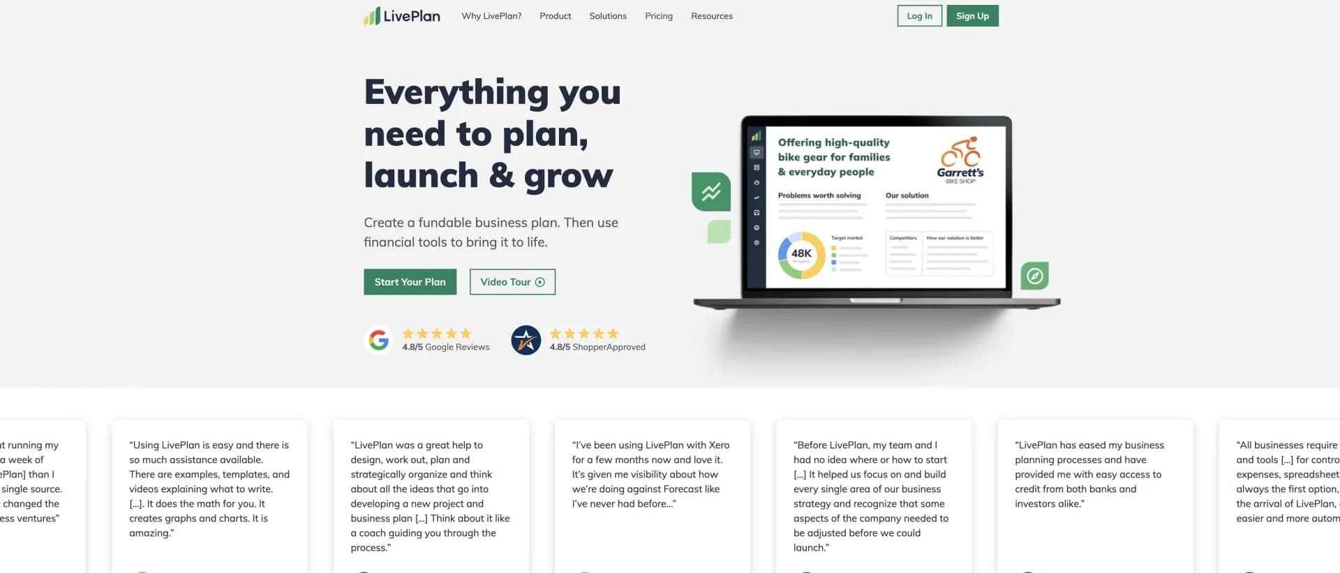 LivePlan homepage screenshot — Accelerate business growth with smart planning and tracking.