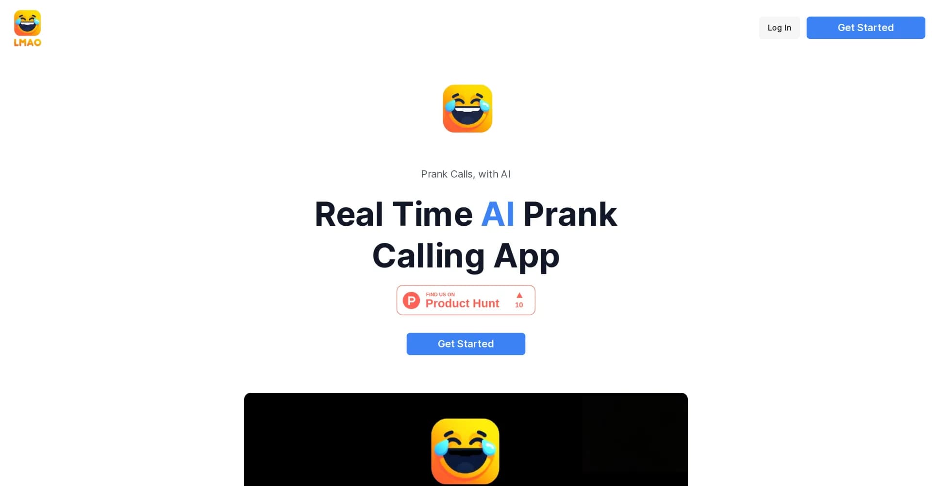 LMAO homepage screenshot — Real Time AI Prank Calling App