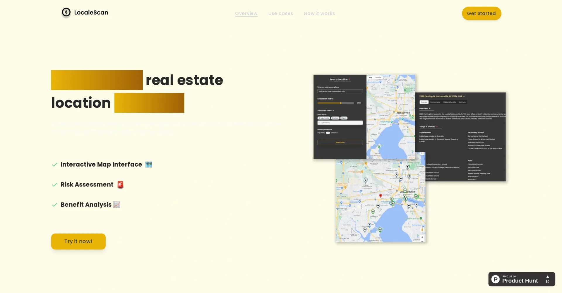 LocaleScan homepage screenshot — Empower real estate decisions with area insights
