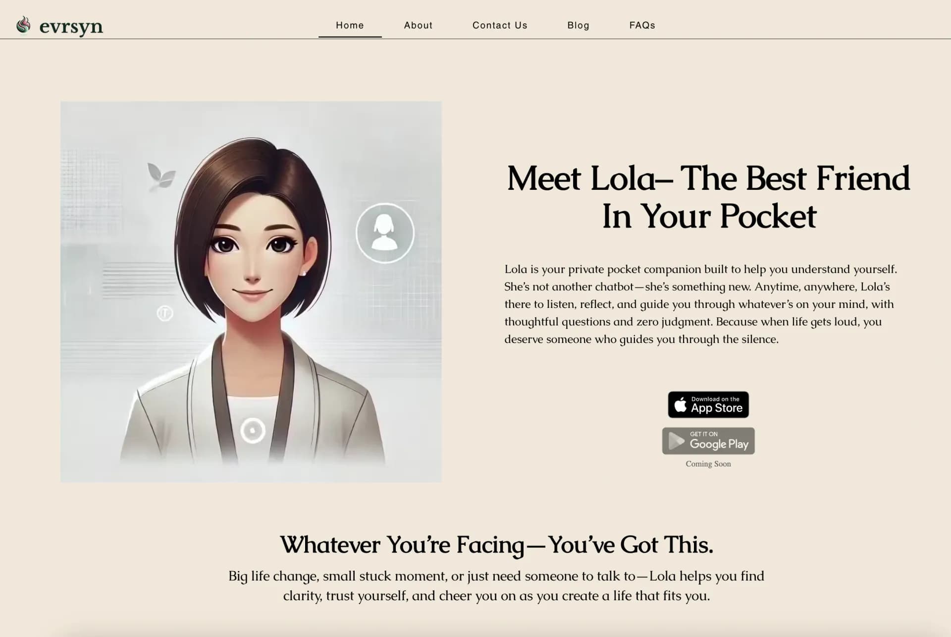 LolaChats homepage screenshot — Your private pocket companion for self-understanding