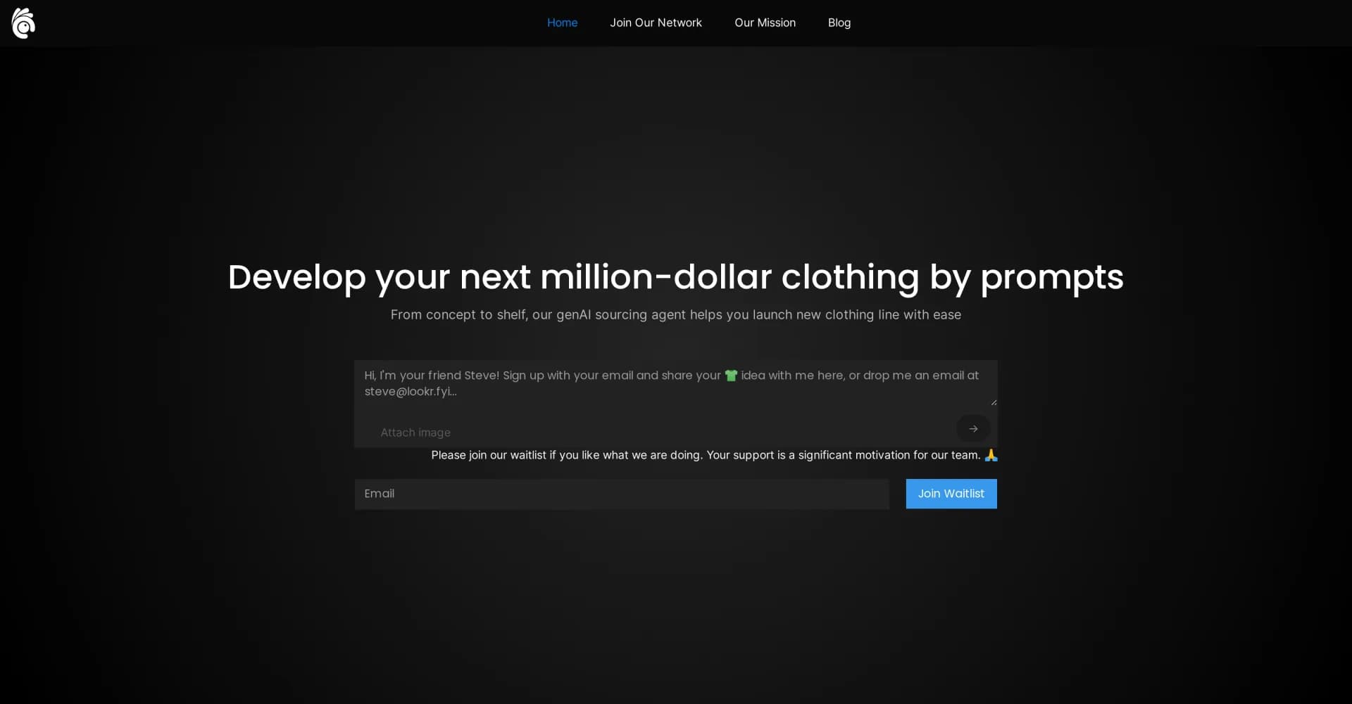 Lookr homepage screenshot — Transform fashion ideas into reality with AI-powered sourcin