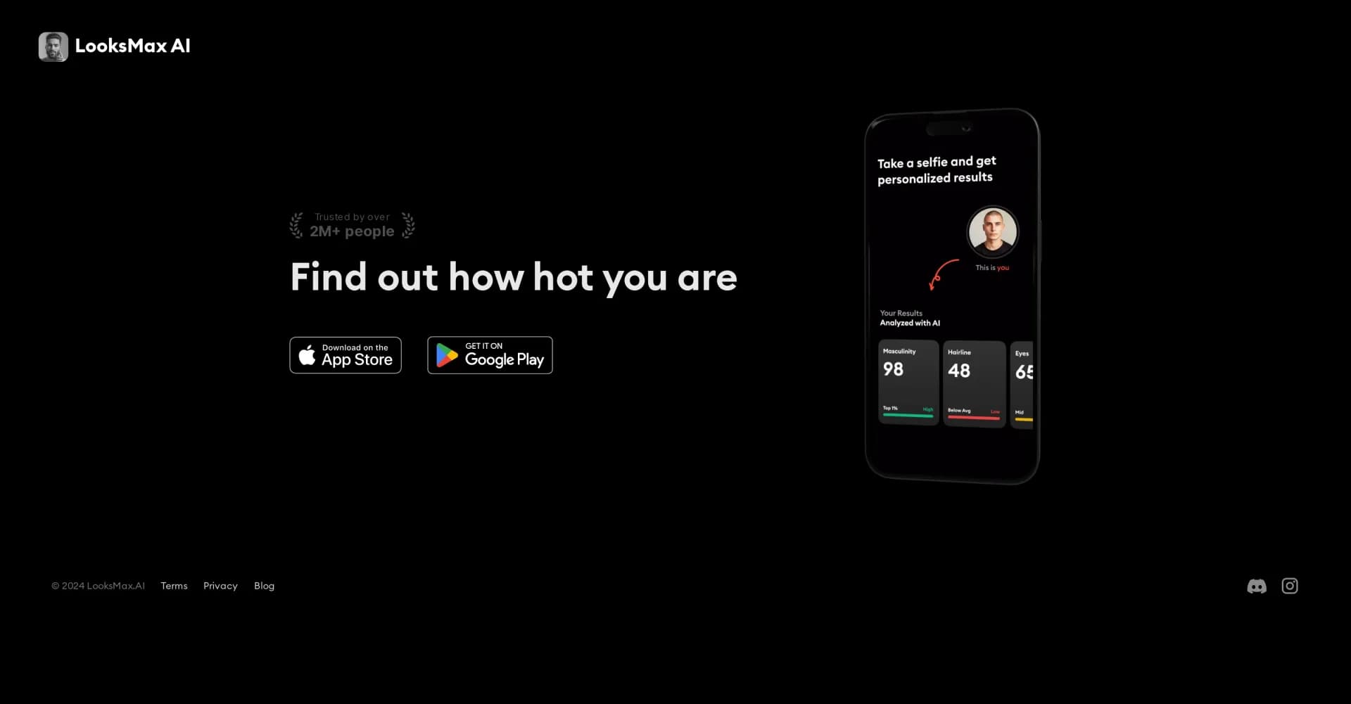 LooksMax AI homepage screenshot — Measure and maximize your hotness