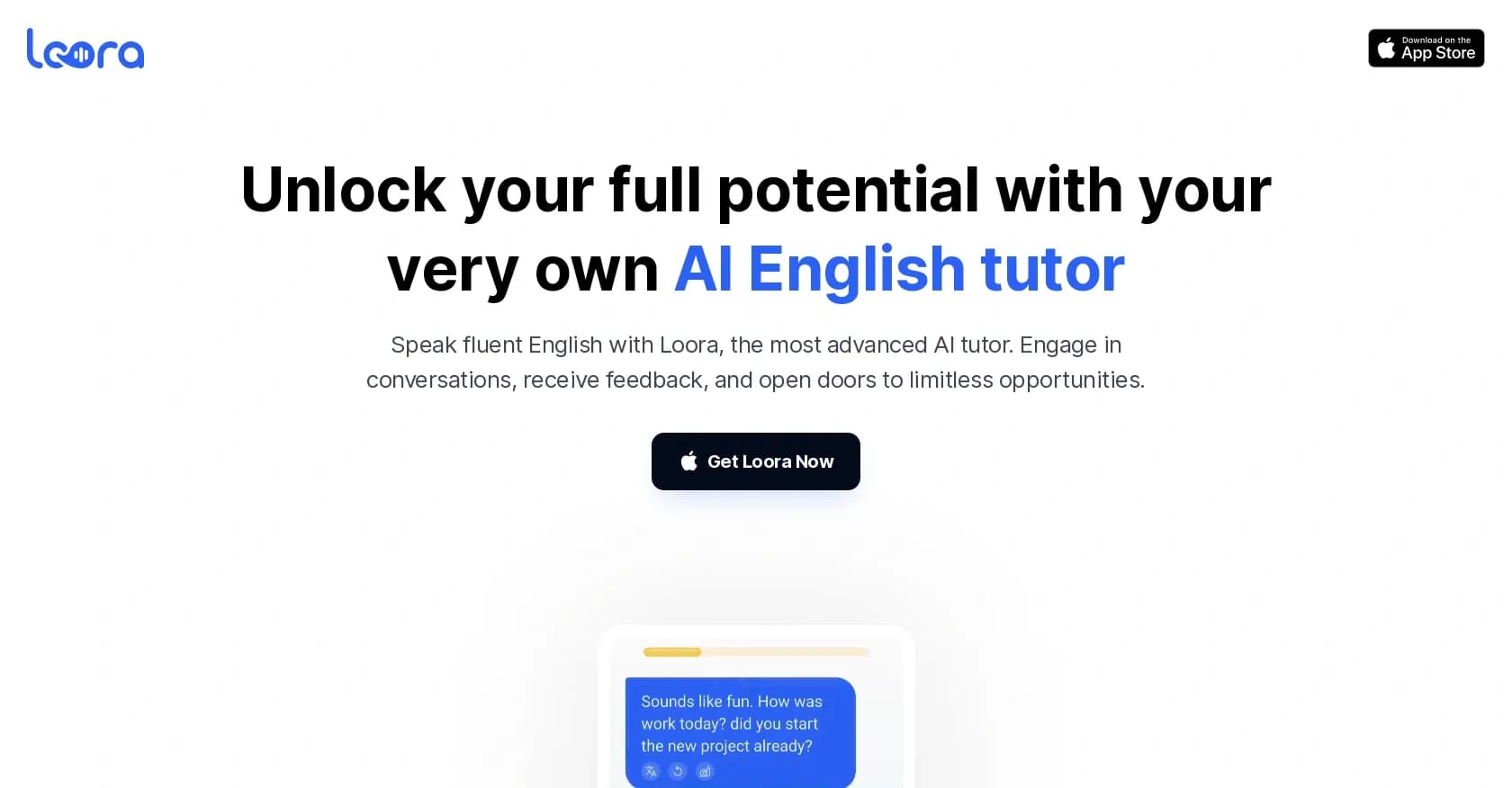 Loora homepage screenshot — Master English with your personal AI tutor.