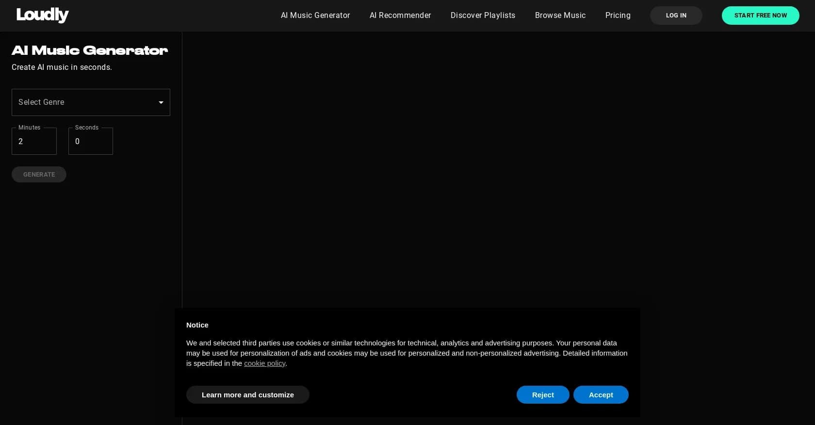 Loudly homepage screenshot — Royalty-free music to unleash your creativity.