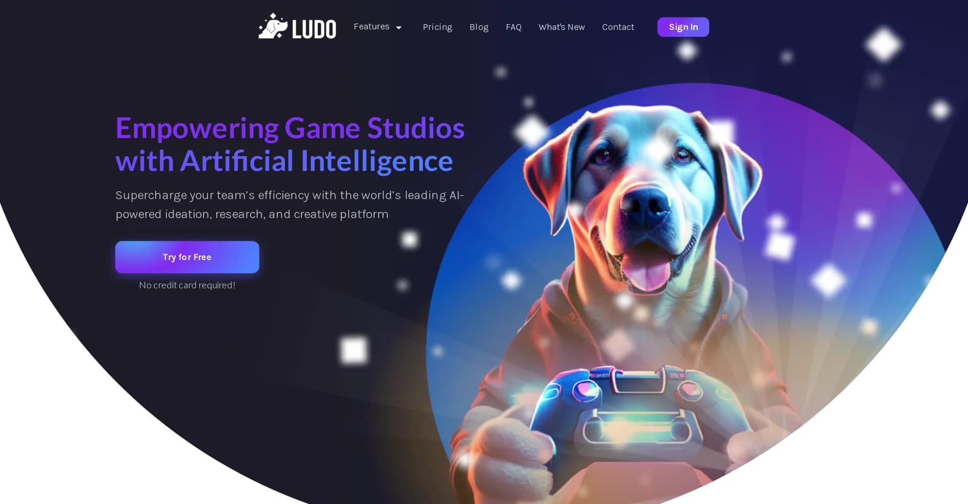 Ludo homepage screenshot — Create hit games with AI-powered research and design.