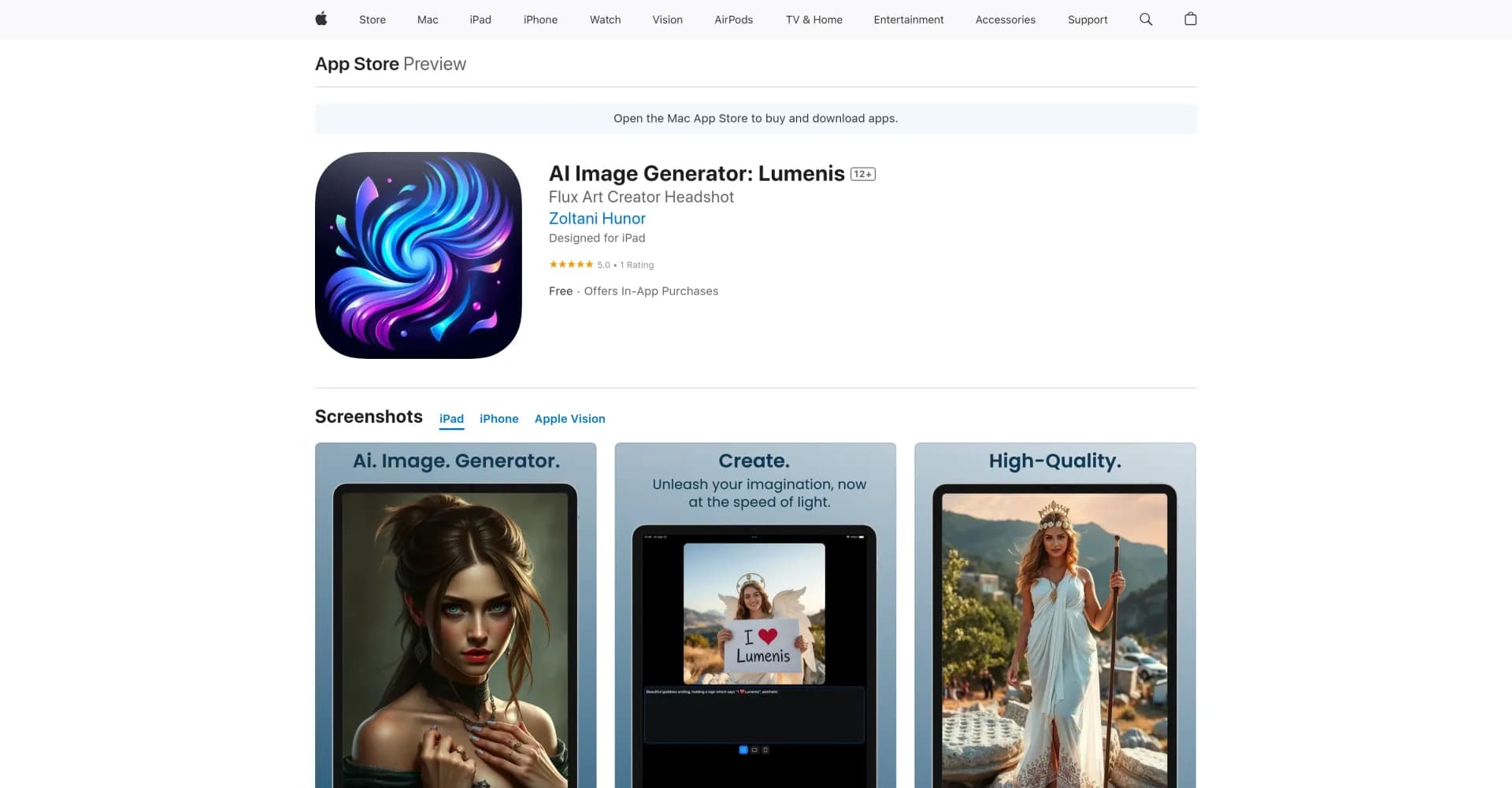 Lumenis homepage screenshot — Create stunning AI-generated images with ease.