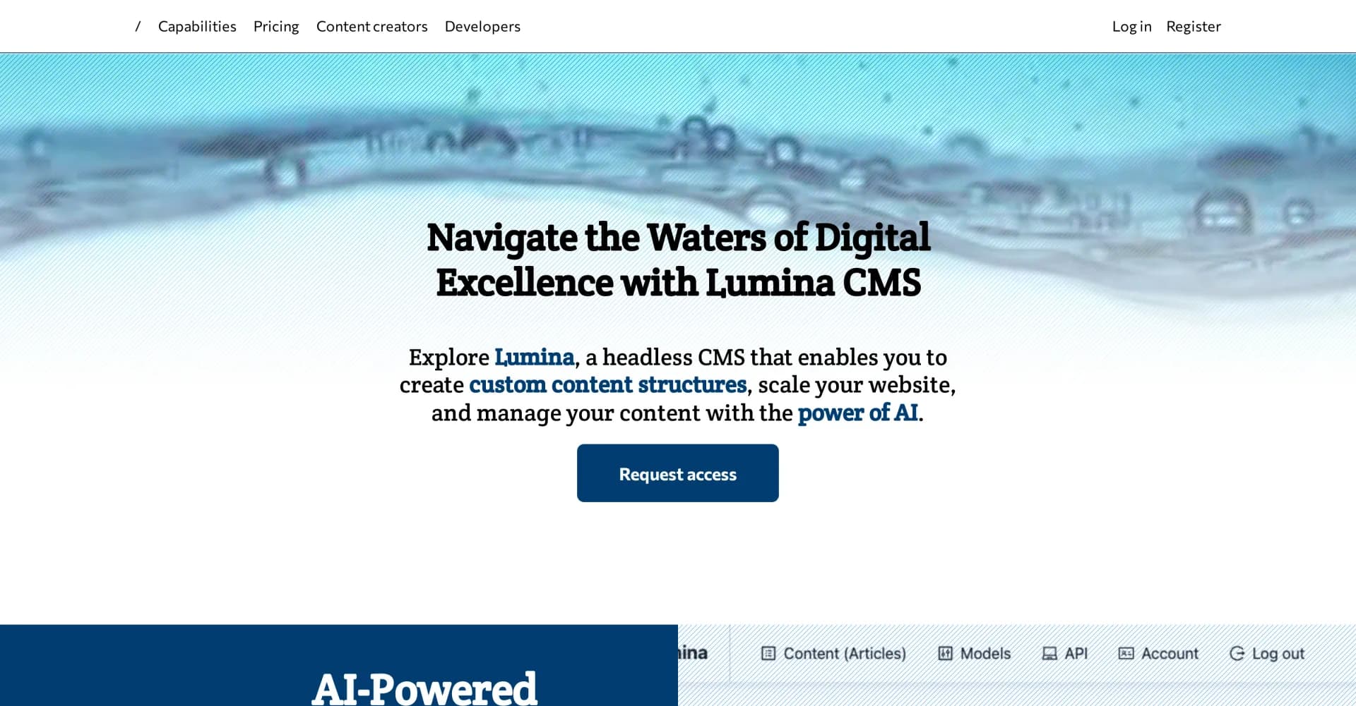 Lumina tools homepage screenshot — Navigate digital excellence with AI-powered content manageme