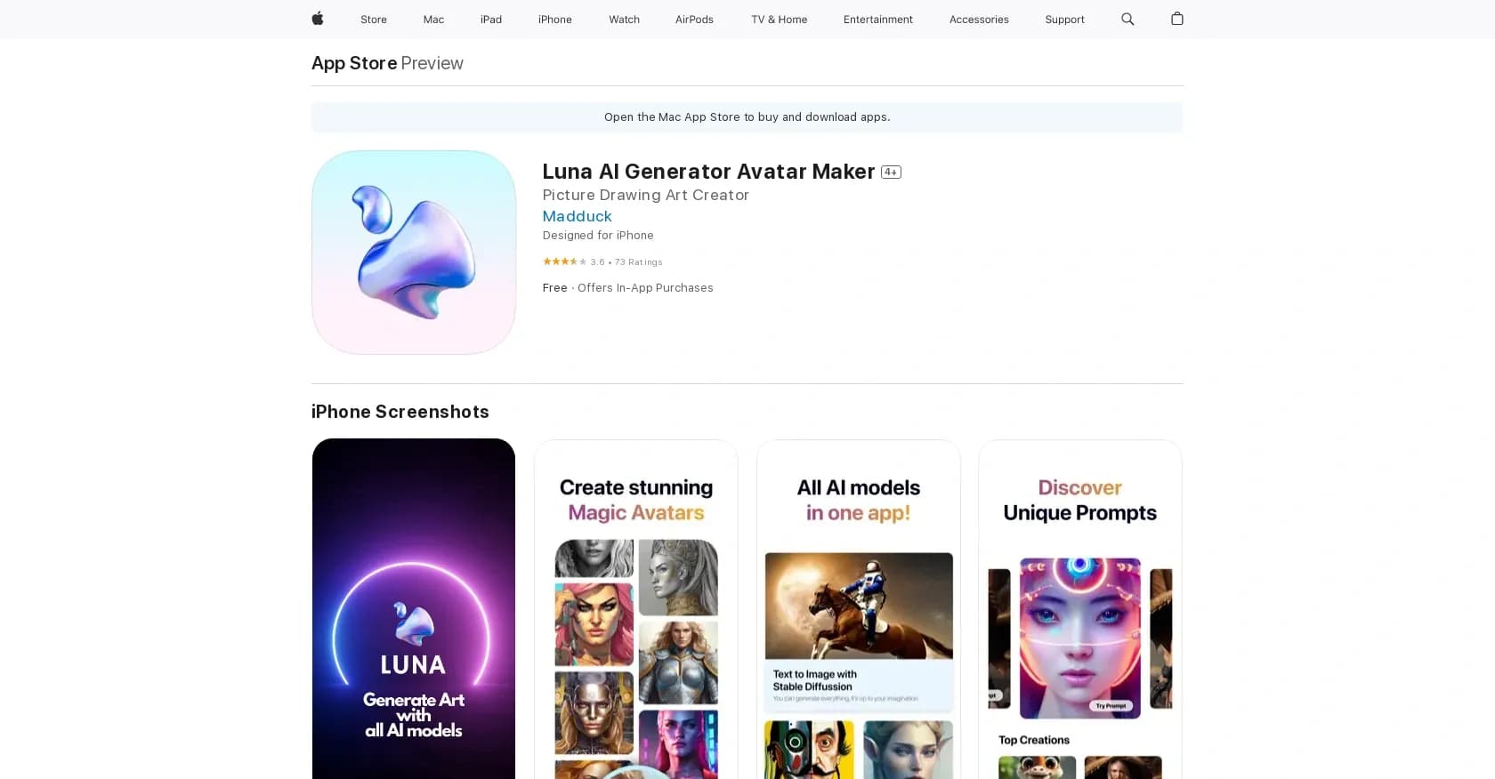 Luna by Madduck homepage screenshot — Easy creation of personalized avatars.