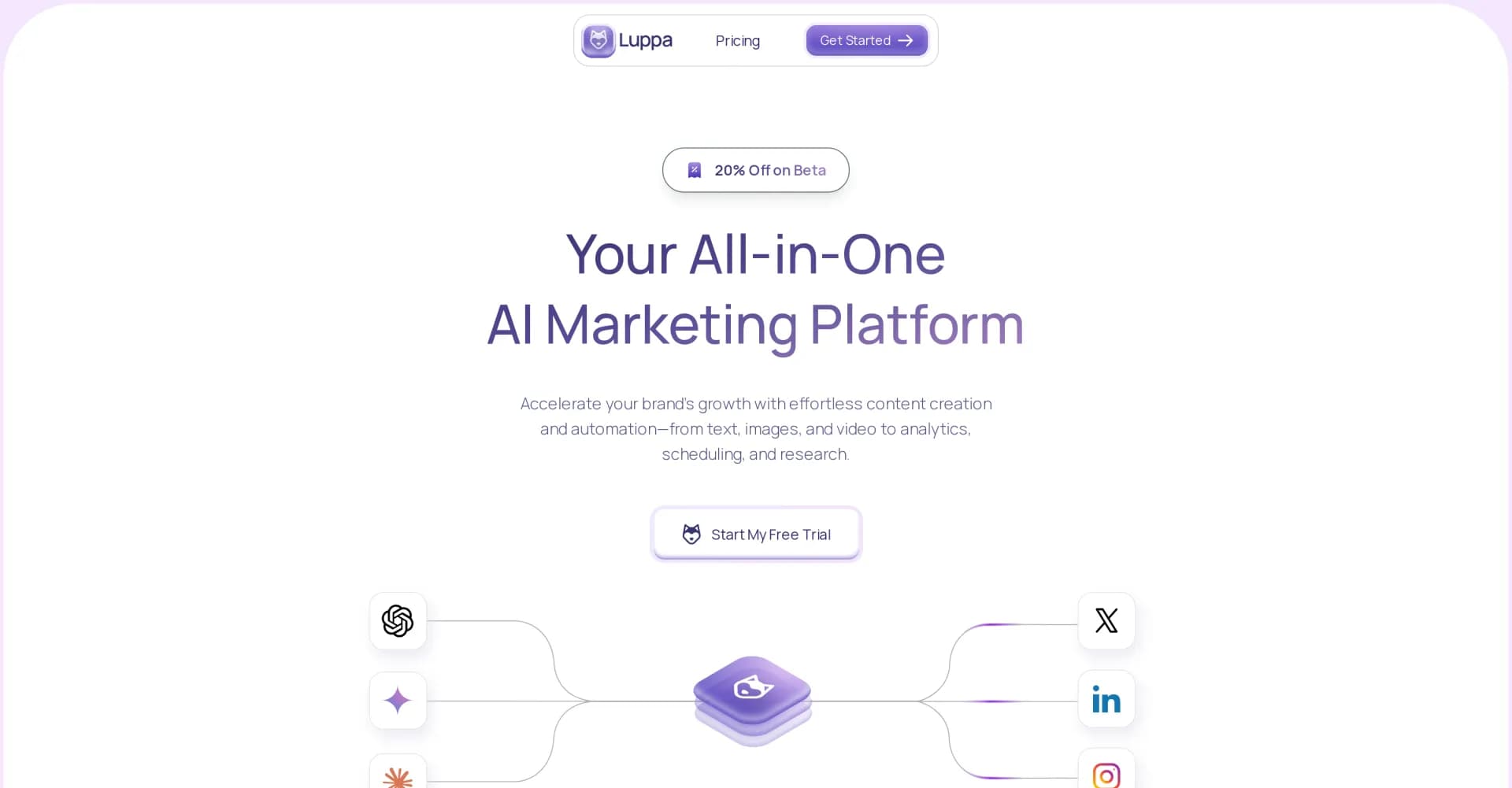 Luppa AI homepage screenshot — All-in-one AI Content Creation Tool. Create text, images and