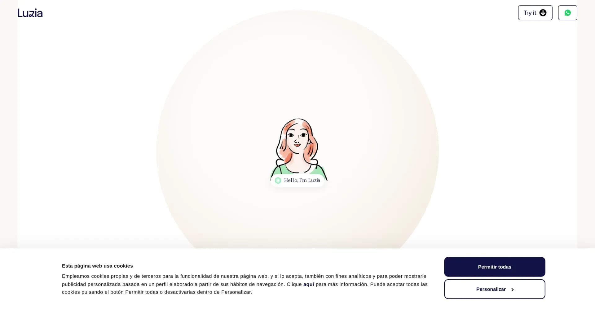 Luzia homepage screenshot — AI power at your fingertips, easy and free